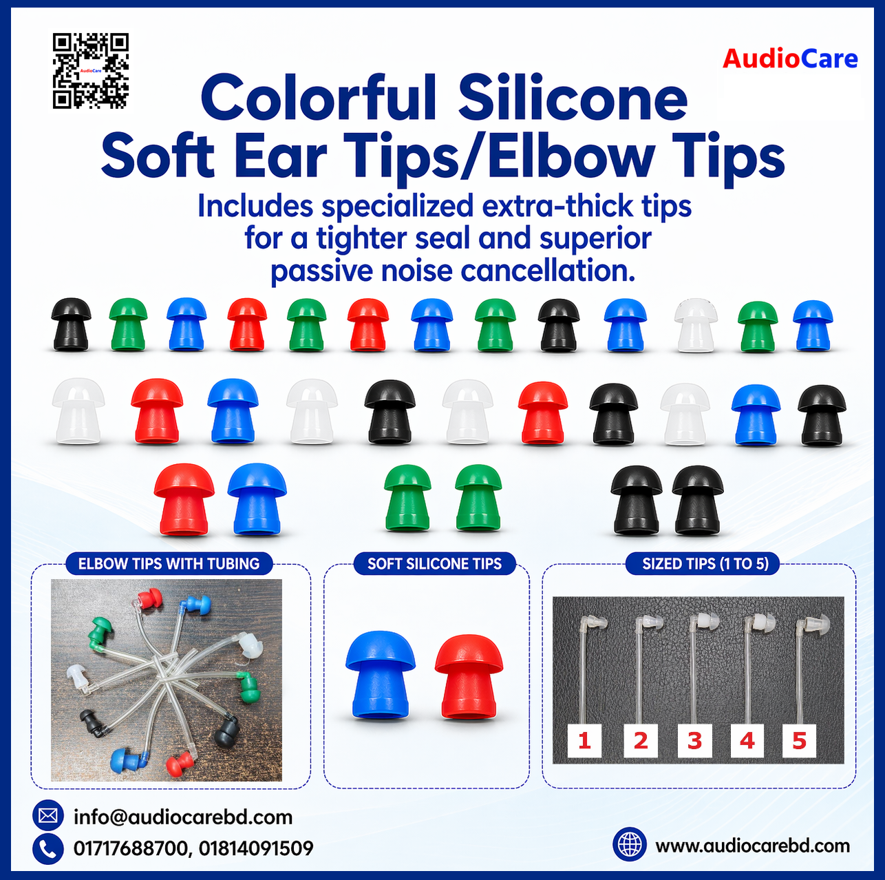 Colorful Silicone Soft Ear Tips & Elbow Tips for BTE Hearing Aids